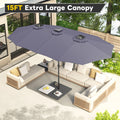 AECOJOY 15ft Patio Double-Sided Umbrella, 156 PCS Solar LED Light Outdoor Large Umbrella, Dark Grey