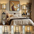 Floor Lamp with Shelves, Modern Dimmable Standing Lamp Floral Corner Display Bookshelf Lamp with 2 USB & 1 Power Outlet for Living Room & Bedroom