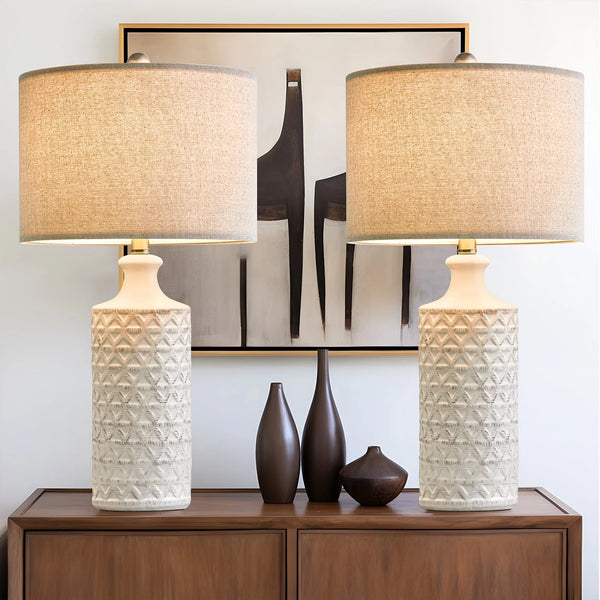 Oneach Ceramic Table Lamps for Living Room 24.75" Modern Farmhouse Bedside Nightstand Lamp Set of 2 for Bedroom