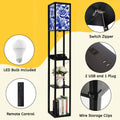 Floor Lamp with Shelves, Modern Dimmable Standing Lamp Floral Corner Display Bookshelf Lamp with 2 USB & 1 Power Outlet for Living Room & Bedroom