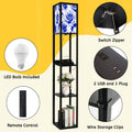 Floor Lamp with Shelves, Modern Dimmable Standing Lamp Floral Corner Display Bookshelf Lamp with 2 USB & 1 Power Outlet for Living Room & Bedroom