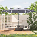 AECOJOY 15ft Patio Double-Sided Umbrella, 156 PCS Solar LED Light Outdoor Large Umbrella, Dark Grey