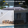 AECOJOY 15ft Patio Double-Sided Umbrella, 156 PCS Solar LED Light Outdoor Large Umbrella, Dark Grey