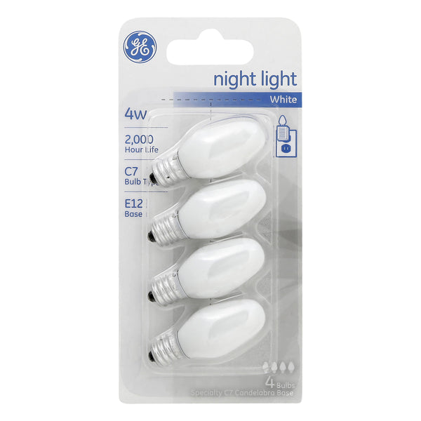 GE Nightlight Incandescent Light Bulb, White, 4W - 4 pack